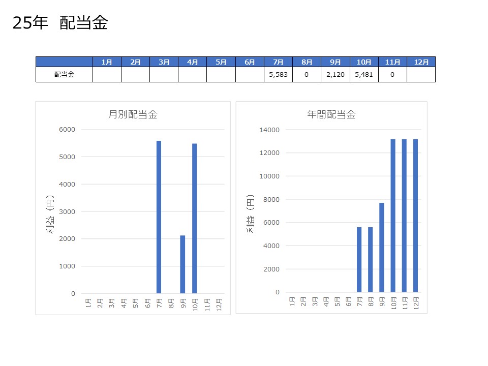 配当金の11月の実績の表とグラフ